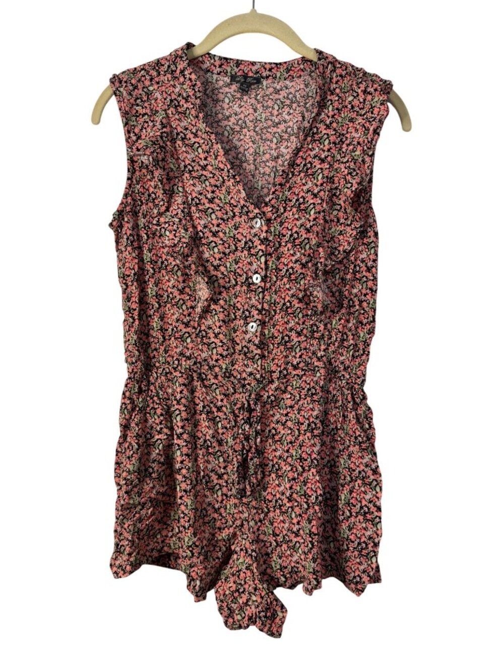 Lily Rose XS Floral Sleeveless Button Front Romper Elastic Waist Multicolor Boho